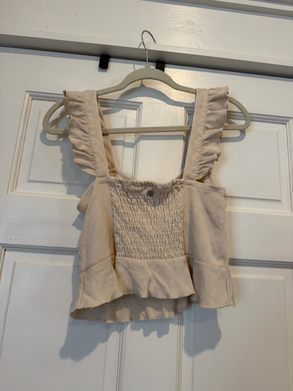 Roxy Cream Ruffle Strap Camisole CroppedTank - Picture 4 of 4